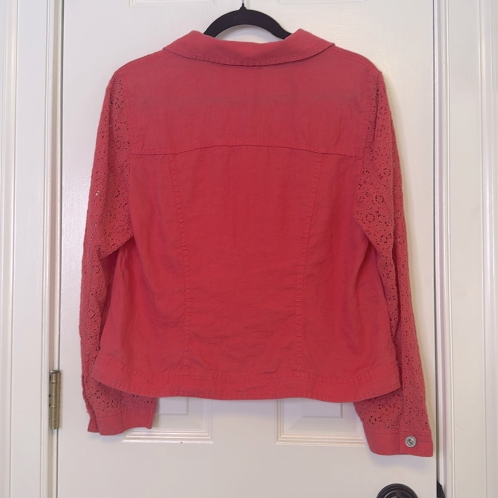 Chico's Coral Jean Jacket with Long Sleeves and Relaxed Fit - Picture 7 of 9